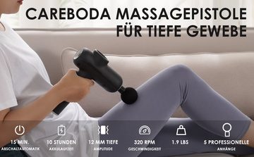 Careboda Massagepistole, Massagepistole Massage Gun Elektrisches Massagegerät Tiefengewebe, für Rücken, Nacken, Schulter, Bein Schmerzlinderung, 5 Massageköpfe