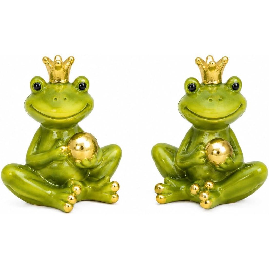 Logbuch-Verlag Dekofigur Froschkönig-Figur aus Keramik mit goldener Kugel 2er-Set in Grün