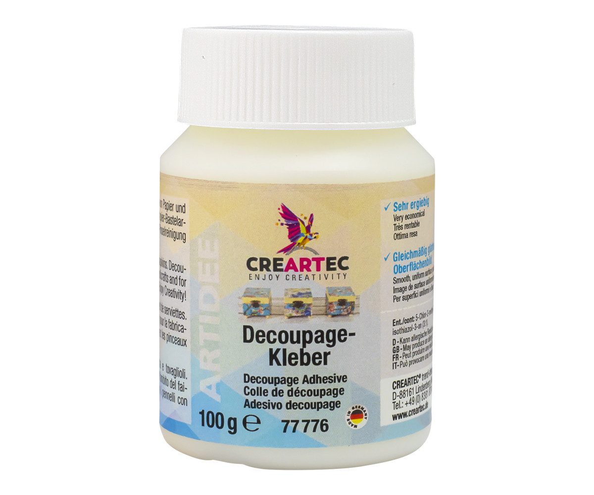 CREARTEC Klebstoff Decoupage - 100g - transparent aushärtend, zum Verkleben von saugfähigen Flächen - Made in Germany