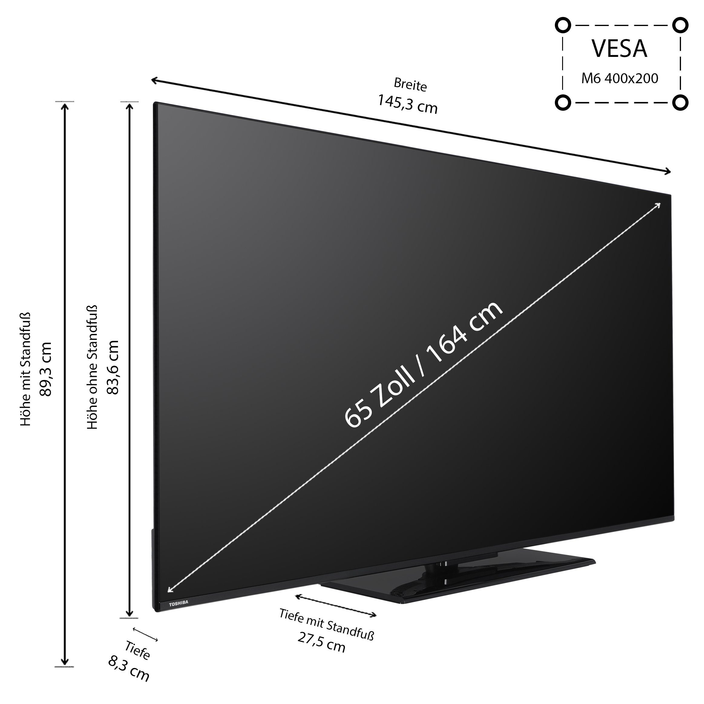 Toshiba 65UV3463DAW LCD-LED Fernseher (164 cm/65 schwarz ! RABATT: 27.79%