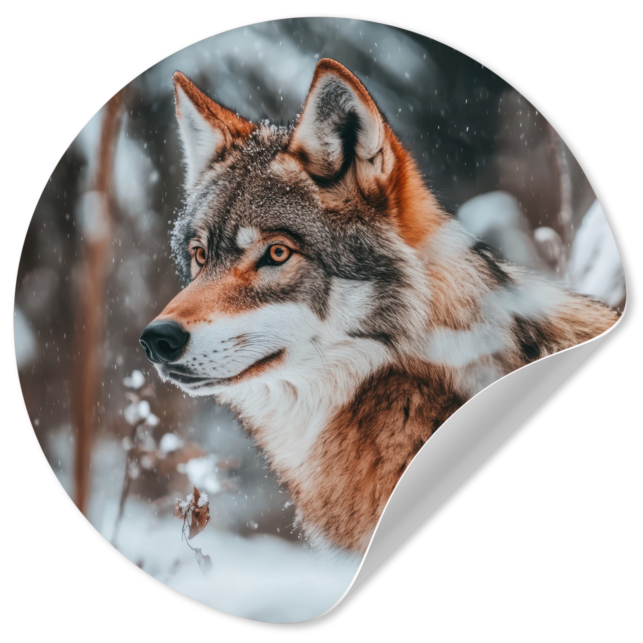 MuchoWow Wandsticker Wolf - Schnee - Winter - Tiere - Natur - Schnee (1 St), Wandtattoo Selbstklebend, Wohnzimmer Deko Aufkleber, 30x30 cm