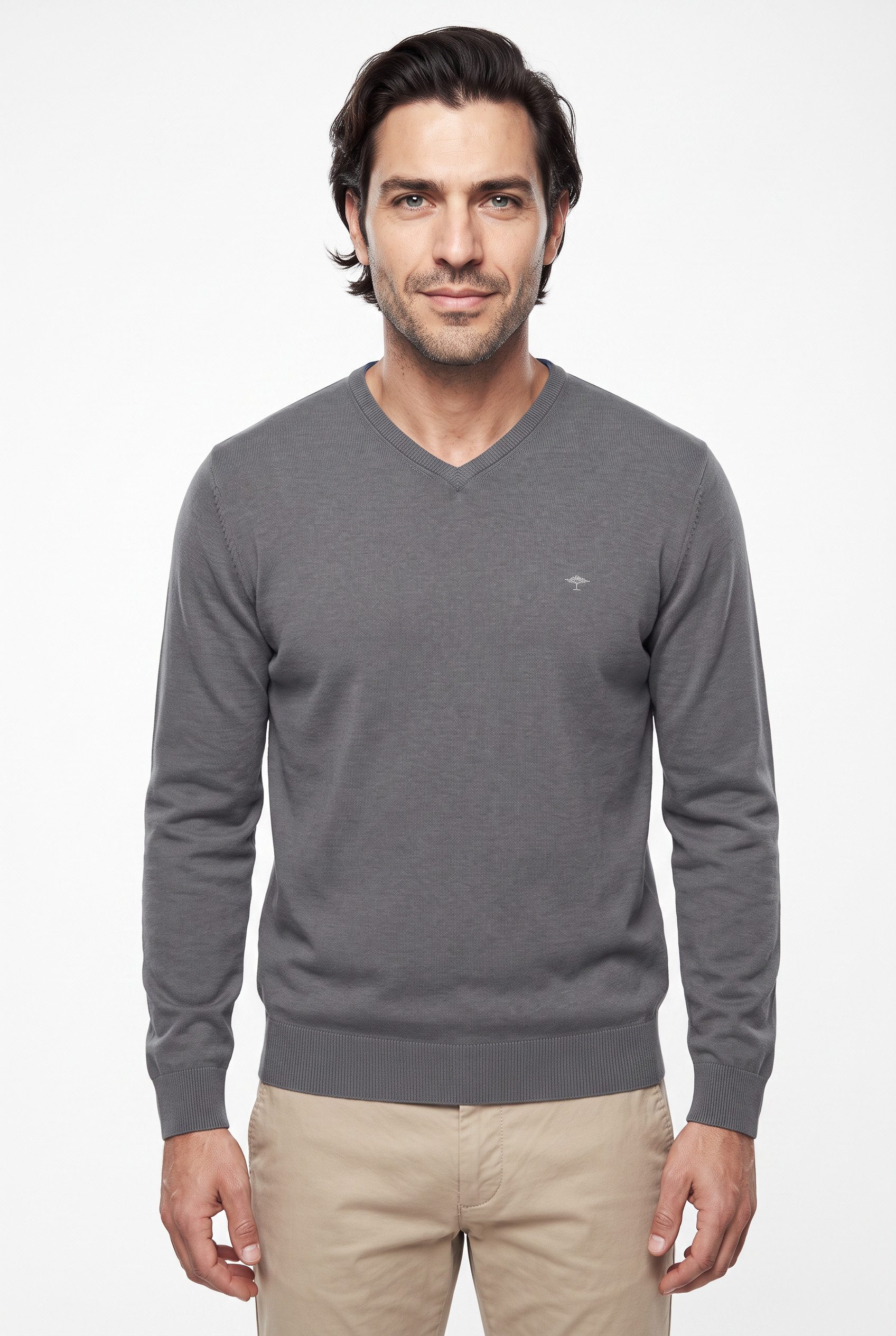 FYNCH-HATTON Strickpullover aus Baumwolle, mit V-Ausschnitt, bequeme Passform