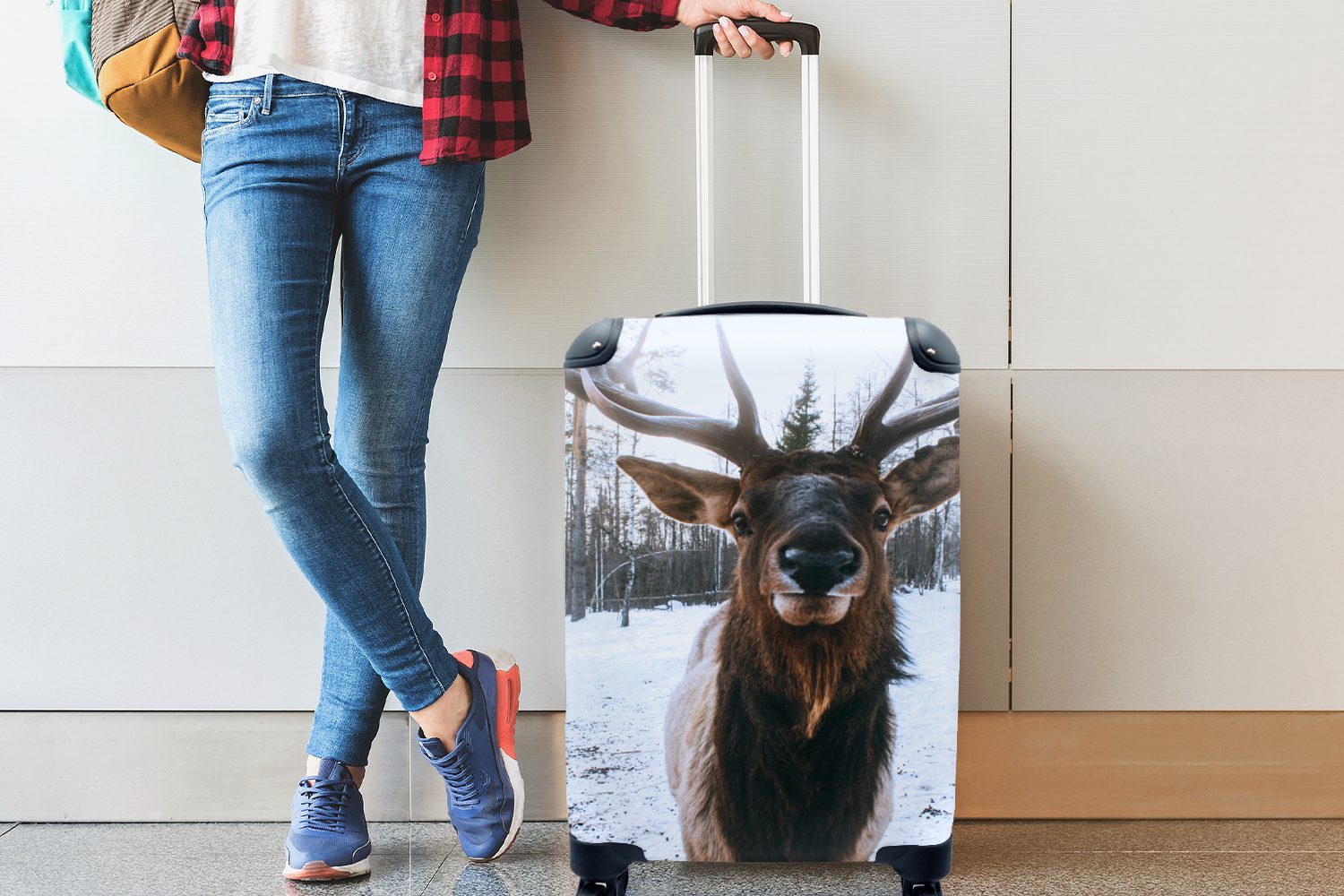 mit Handgepäck Reisetasche 4 Trolley, für Hirsche - - Schnee, Rollen, Ferien, rollen, Geweihe MuchoWow Handgepäckkoffer Reisekoffer