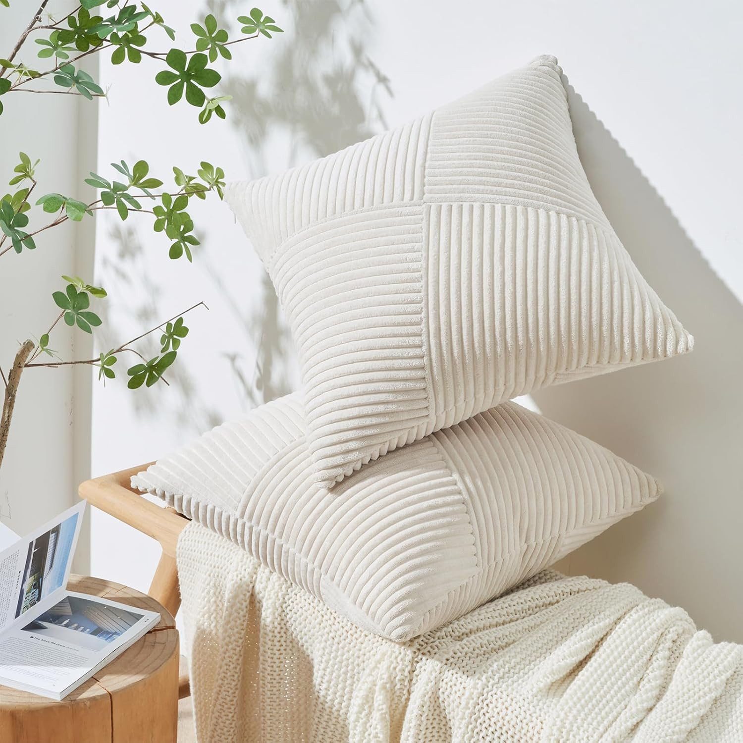 Topfinel Kissenbezüge Kordsamt 2er Set-Windmühle Streifen Muster-Sofakissen günstig online kaufen