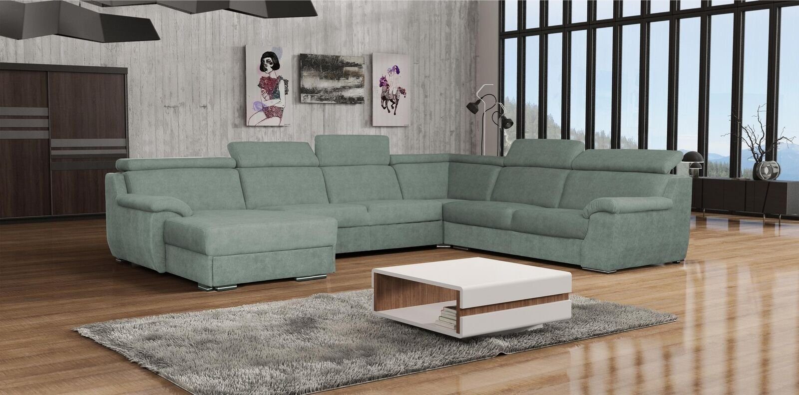 Made Sitz Ecksofa in Polster U-form JVmoebel Europe Sofas Relax Textil Couch Möbel, Graues Ecksofa