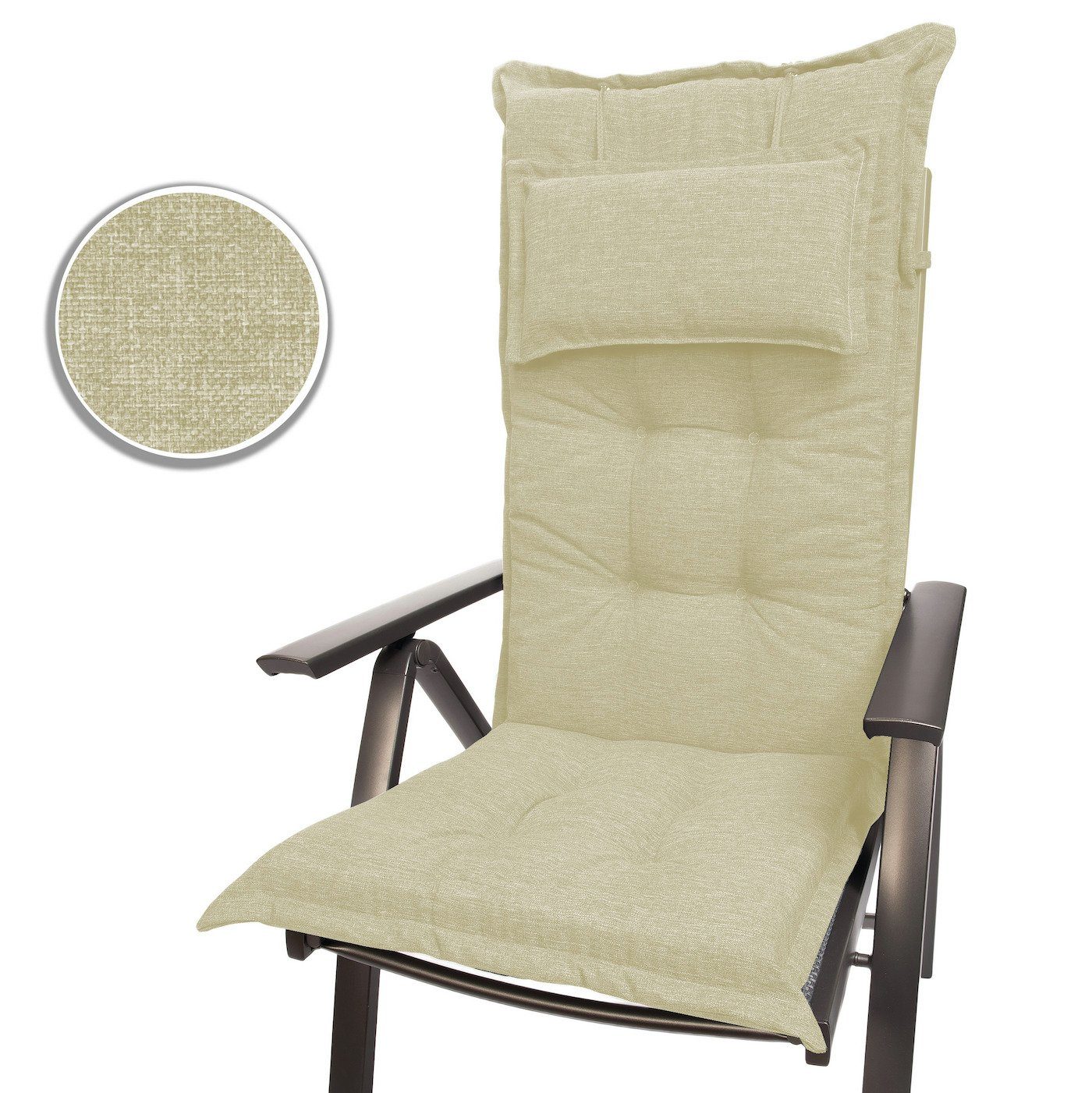 sunnypillow Hochlehnerauflage Gartenstuhlauflagen mit abnehmbarem Kopfpolster 120x50x9 cm, (1 St), Auflage Polsterauflagen UV-Lichtecht