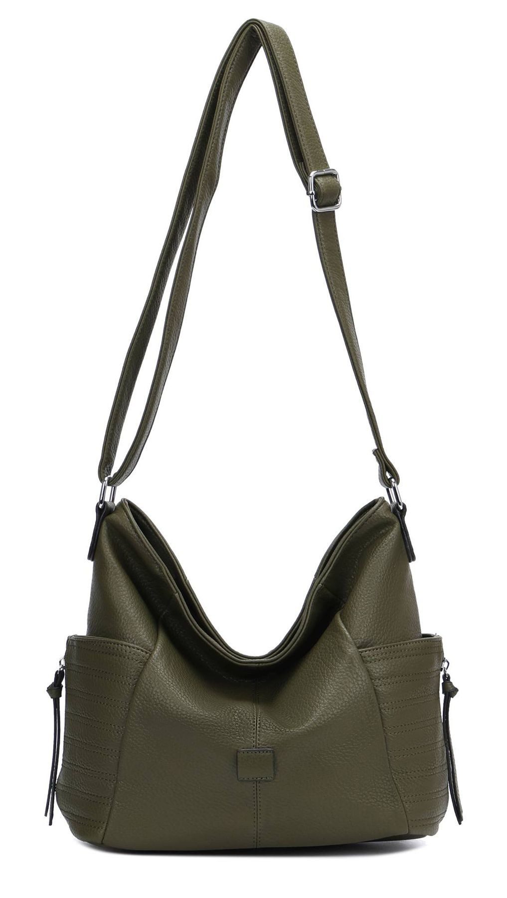 ITALYSHOP24 Schultertasche Damen Tasche Shopper CrossOver, als Handtasche, Umhängetasche, Hobo Bag tragbar