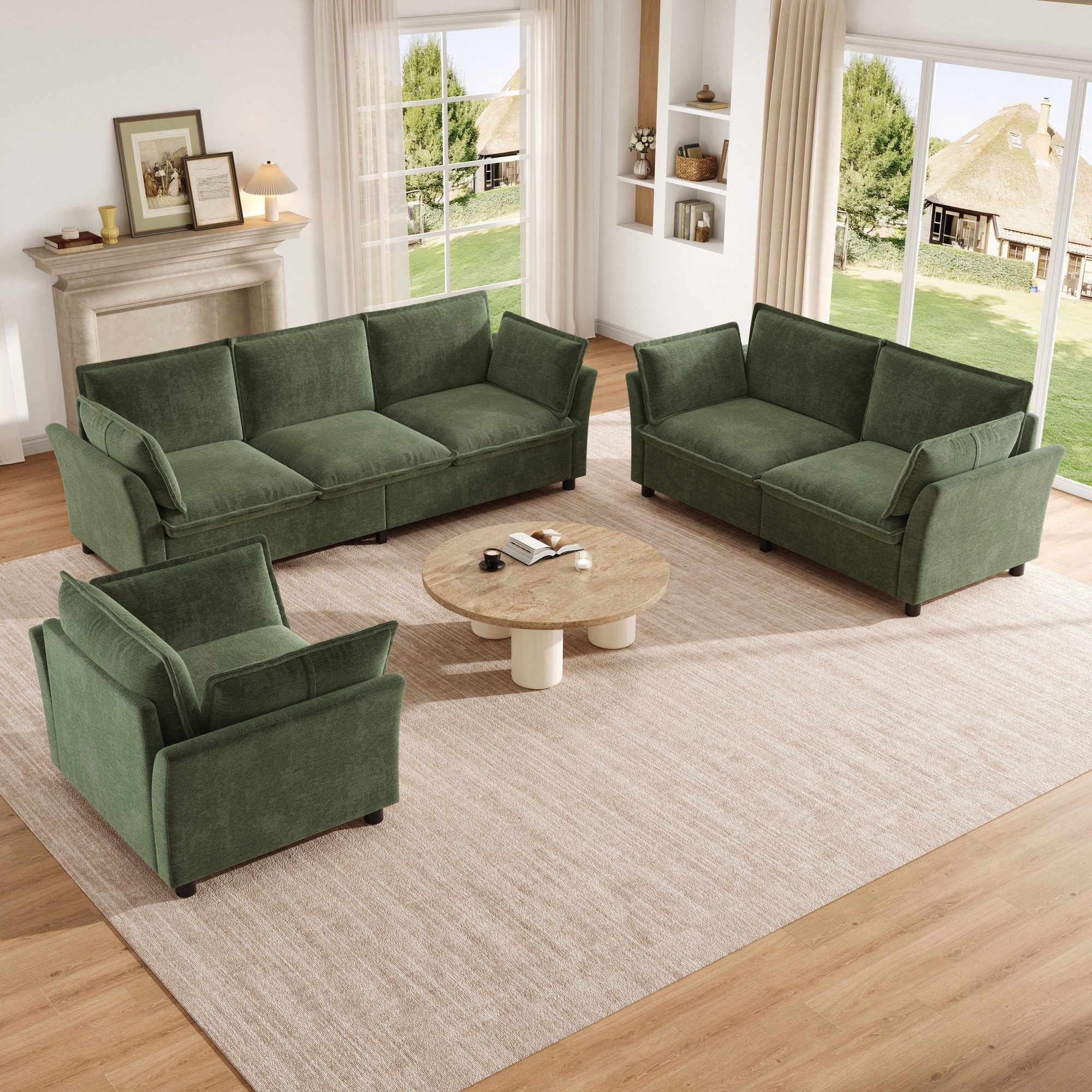 i@home Sofa Sofa-Set, modulare Wohnzimmer-Sofakombination, frei kombinierbar, 3 Teile, 3-Sitzer &2-Sitzer &Sessel, Mit Kissen, Cloud Komfort, Modernes Design