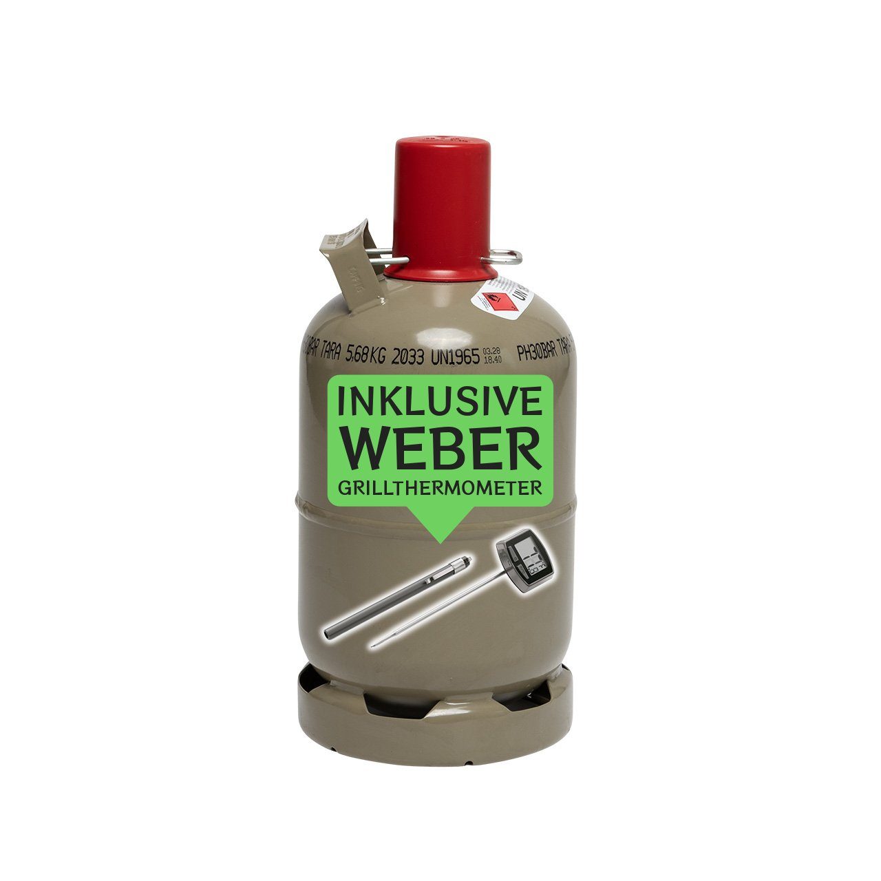 BlueCraft Gas, 5 kg Propangasflasche mit Weber Grill Thermometer, Eigentumsflasche