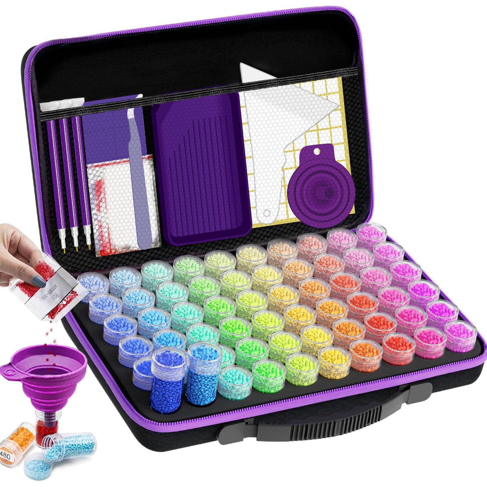 SURFOU Kreativset 60 Dosen Diamond Painting Zubehör Boxen Aufbewahrungsbox (ohne Steine), Geschenk für Storage Diamond Painting Bilder Steine Strass Perlen DIY