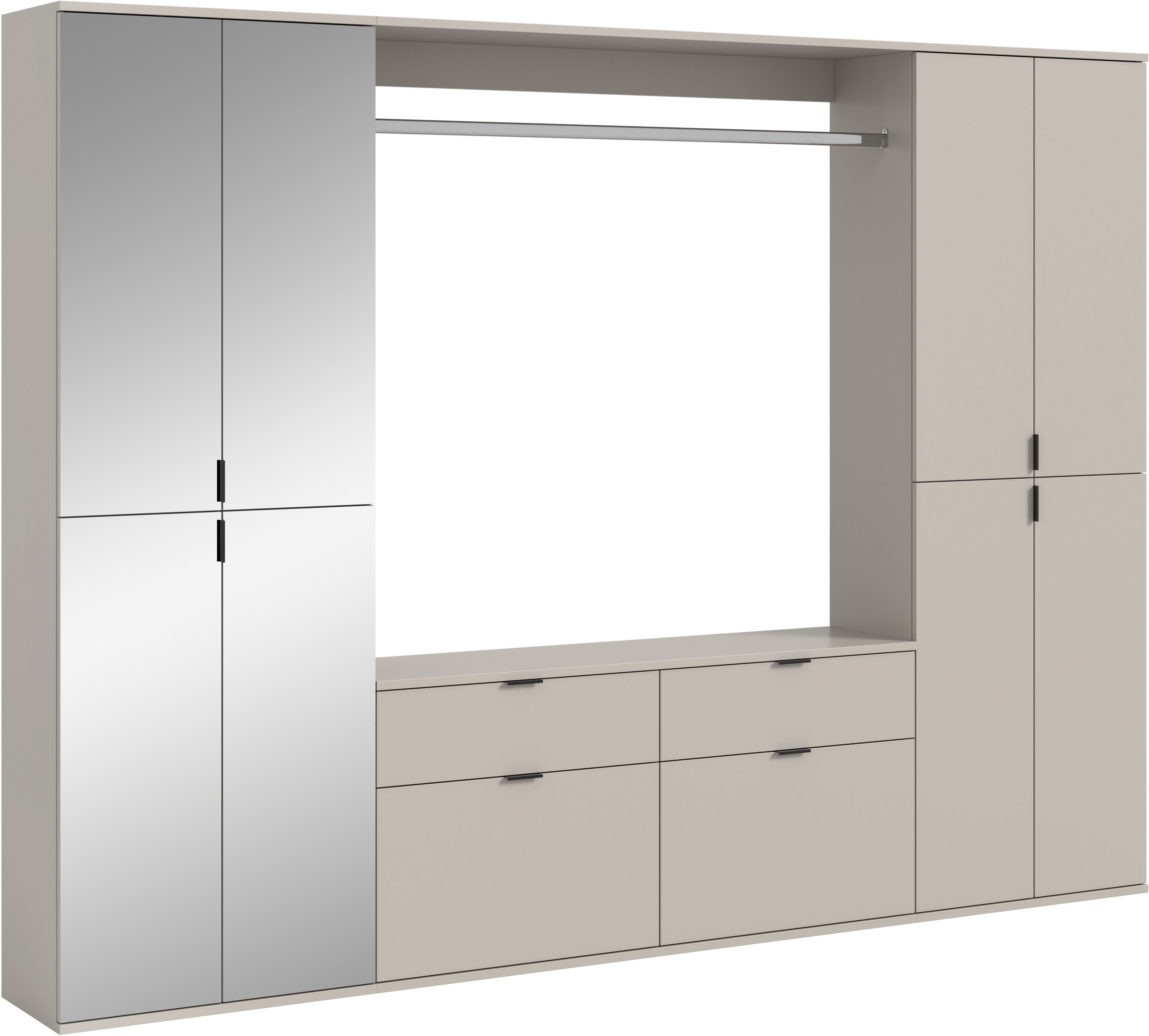 Home affaire Garderoben-Set TRONDHEIM, 5-teilig, Breite 243cm, individuell platzier- & erweiterbar, (Set, 4-St., bestehend aus: 2x Garderobenschrank breit & 3-tlgs. Zwischenbauelement), Garderobenschrank, Kleiderschrank, Schrankkombination, Garderobe