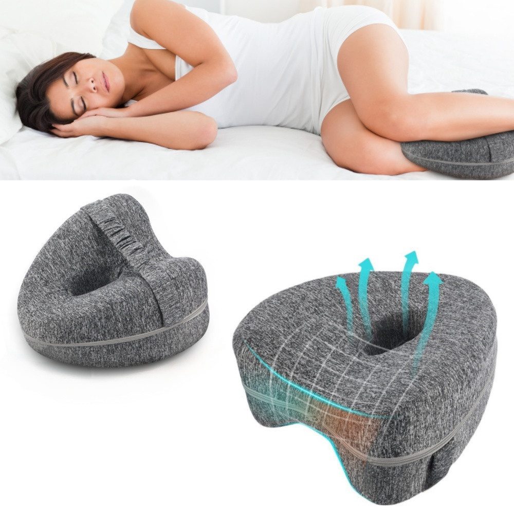 LETGOSPT Kniekissen 2 Stück Kniekissen für Seitenschläfer aus Memory Foam, orthopädisches Beinkissen, mit Fixiergurt