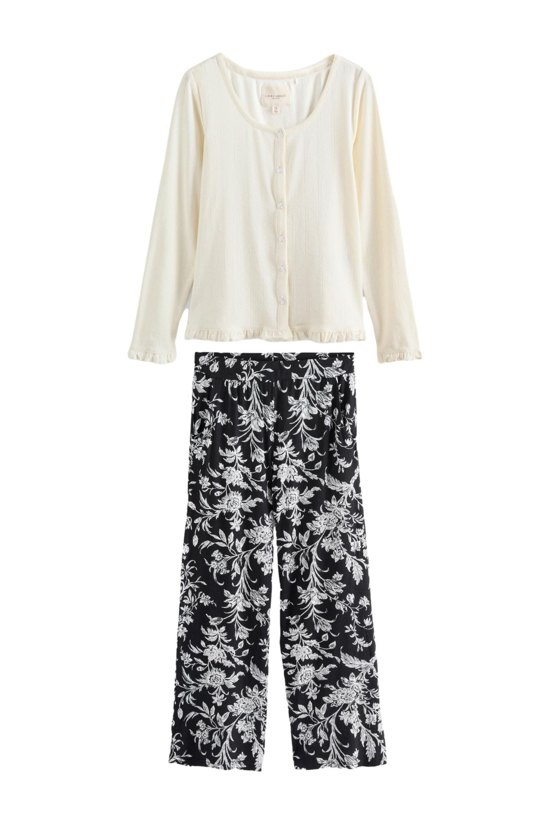 LAURA ASHLEY Pyjama Laura Ashley Langarm-Schlafanzug mit Pointelle (2 tlg)