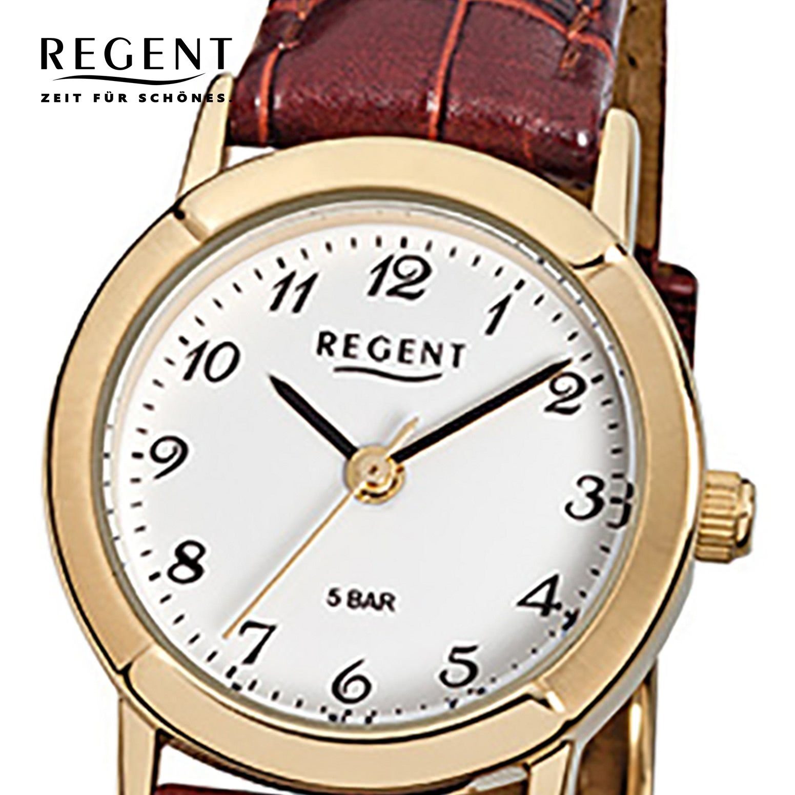 Damen Analog Quarzuhr 25mm), Regent F-575, Armbanduhr rund, braun klein Damen-Armbanduhr Regent Lederarmband (ca.