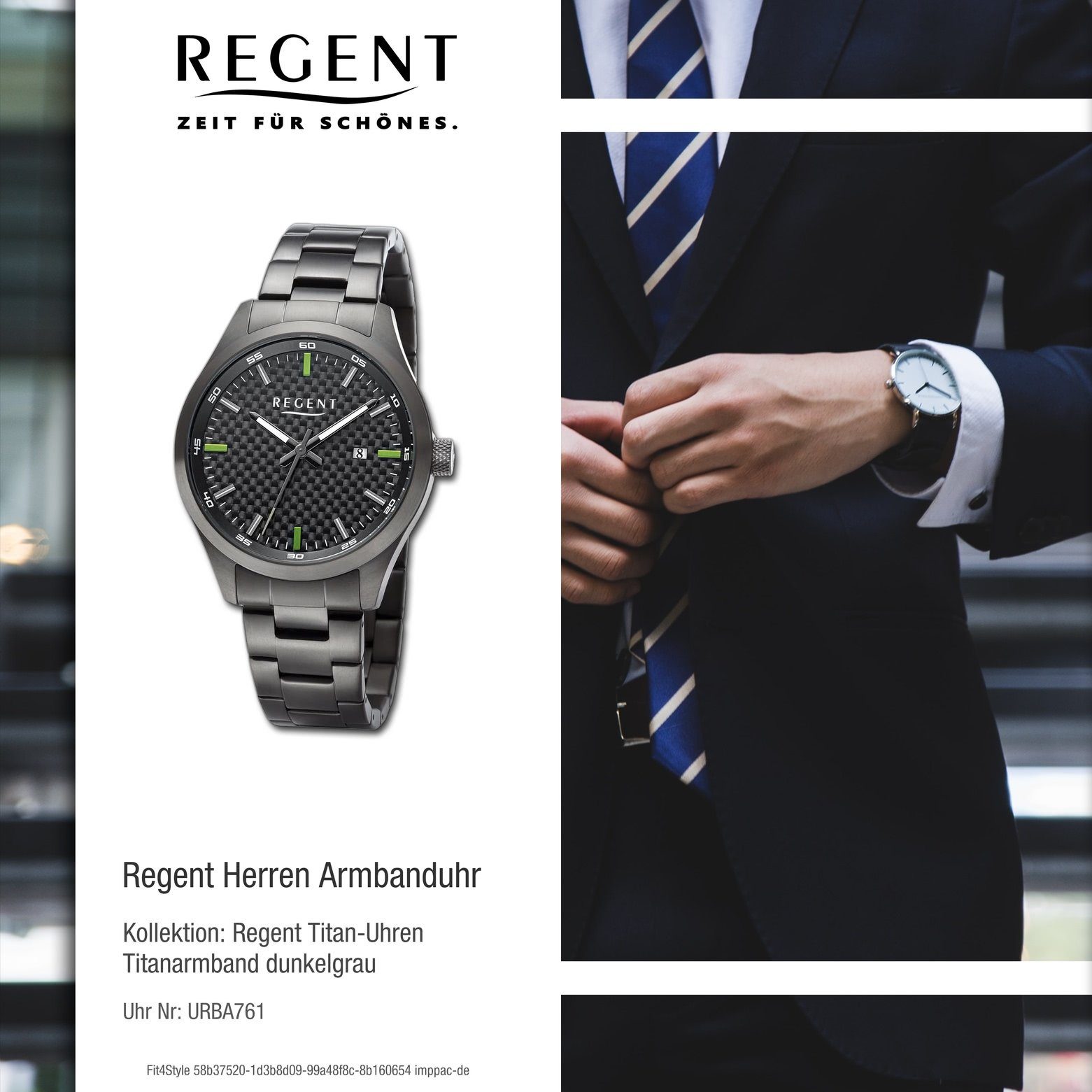 Quarzuhr Armbanduhr groß 42mm), (ca. extra rund, Titanarmband Armbanduhr Regent Herren Herren Regent Analog,
