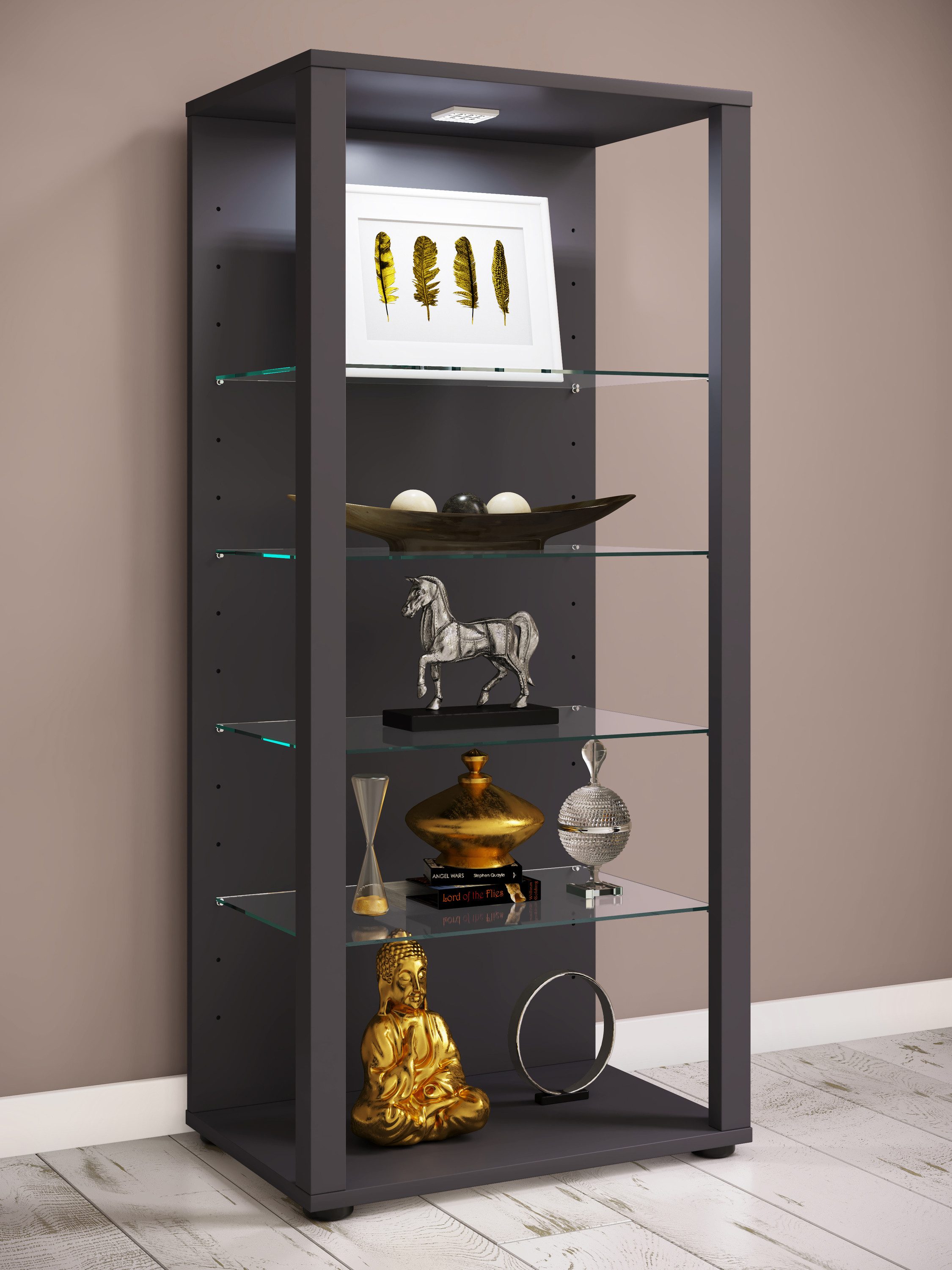 VCM Standvitrine Holz Glas Stand Vitrine Sammelvitrine Glasol lll