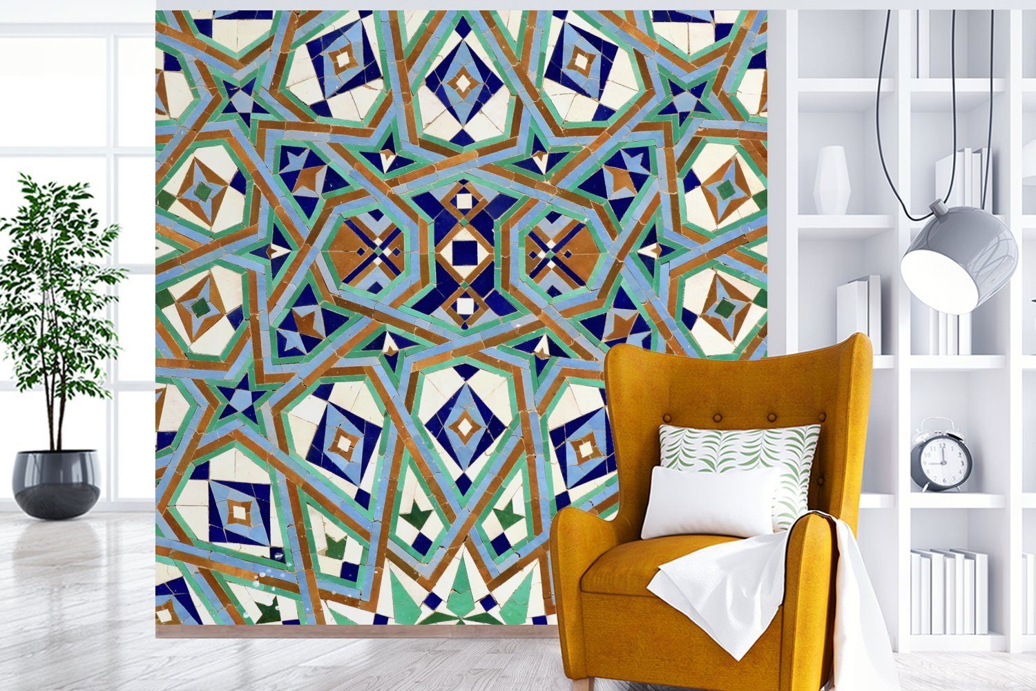 MuchoWow Fototapete Eine ineinander, Matt, Wandtapete bei für Figuren marokkanische (5 Schlafzimmer, oder der Vinyl die Tapete St), bedruckt, Wohnzimmer Mosaikwand
