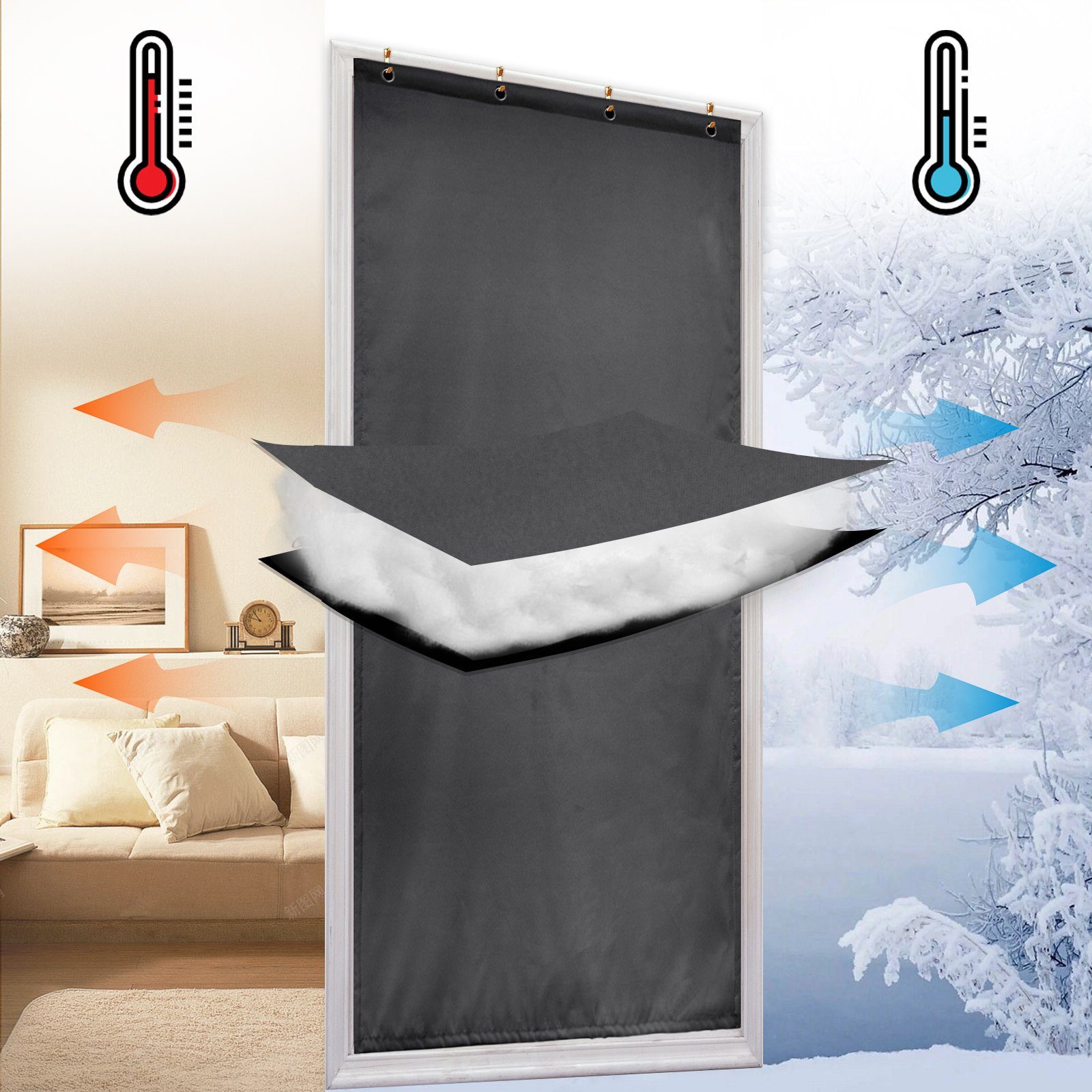 Sunicol Türvorhang Blickdicht Thermovorhang, Selbstklebend, Winter, Wasserdicht Gardine, Kälteschutz, Insektenschutz, Wärmeschutzvorhang für Türen Winddicht