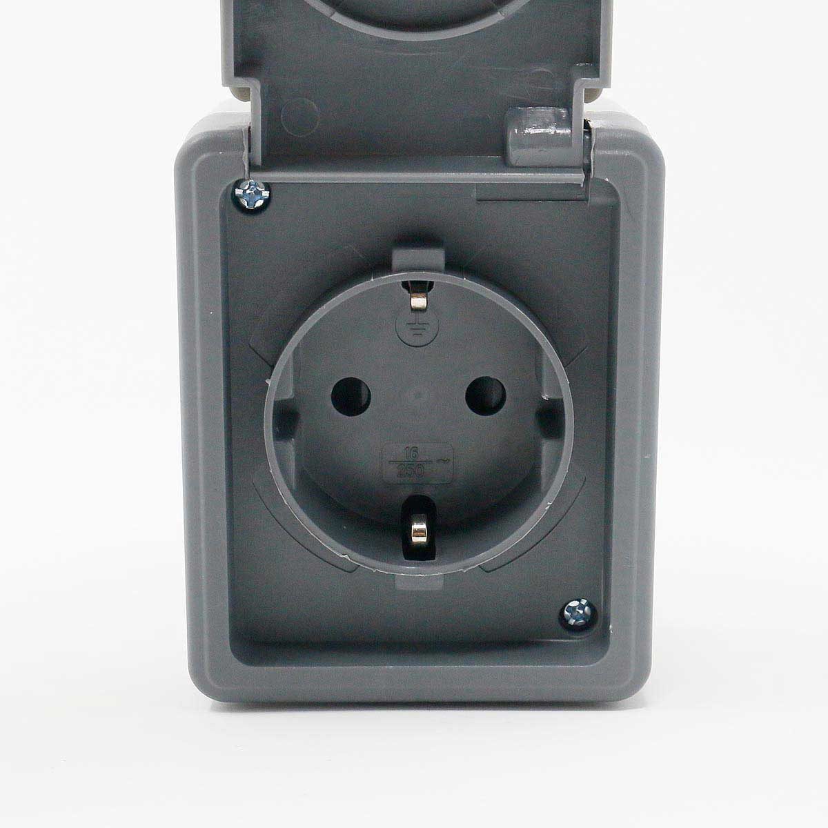 McPower Aufputz-Steckdose Feuchtraum Set "SECURE Werkstatt", grau, IP44