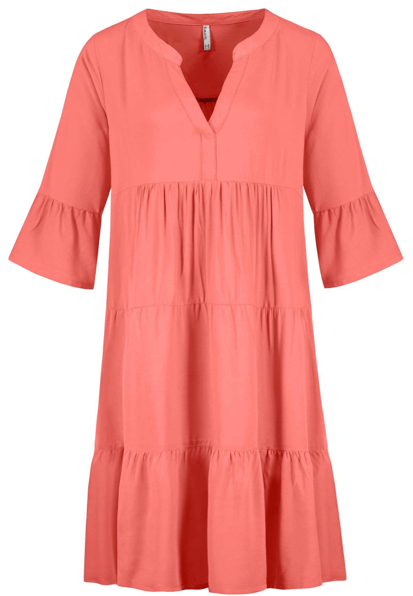 SUBLEVEL Shirtkleid V-Ausschnitt, 3/4-Ärmel, Volant-Saum, lockerer günstig online kaufen