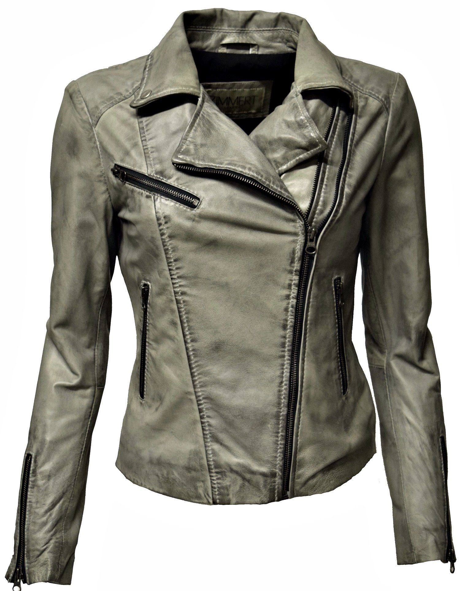 Zimmert Leather Lederjacke Bebie washed, Biker, Reverskragen, weiches Leder, Cognac, Braun, Schwarz, Grau, Dunkelrot