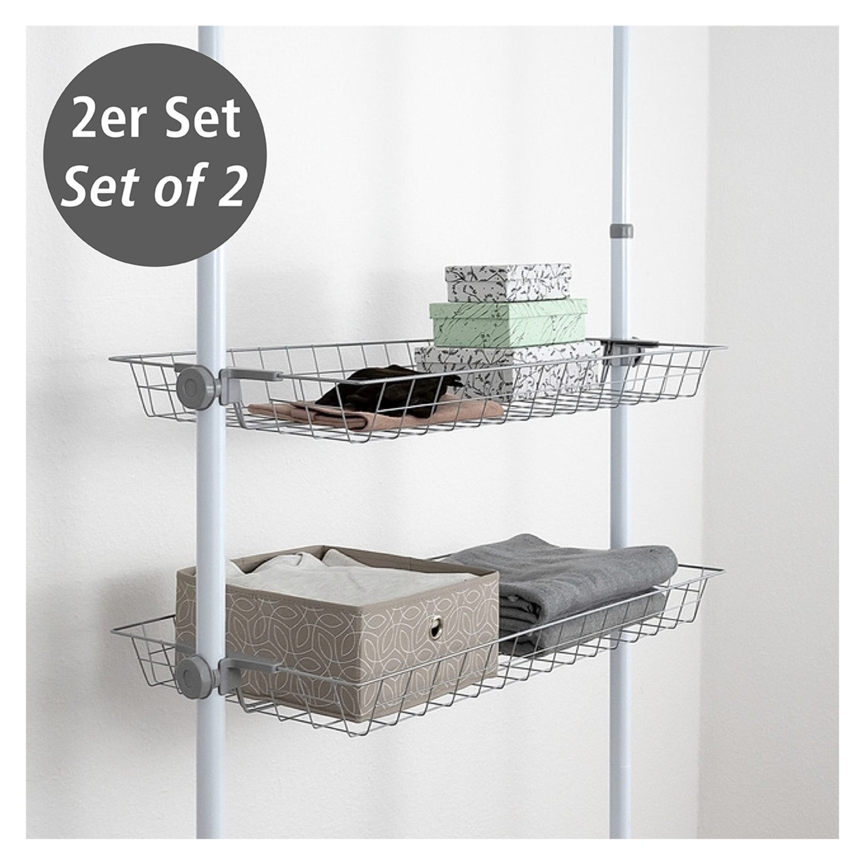 WENKO Organizer Modell Herkules (Set, 2 St), Drahtkörbe aus Stahl, Erweiterung zum Teleskop-System Herkules