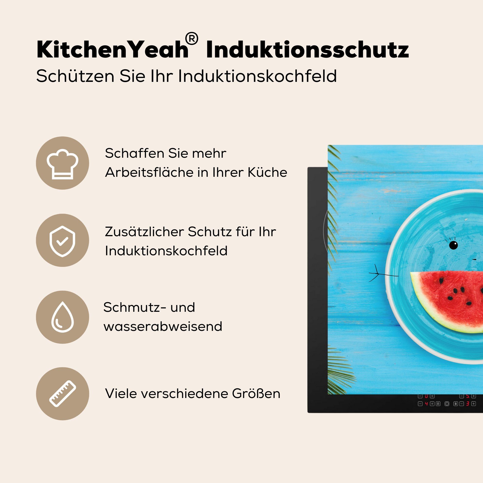 Ceranfeldabdeckung, - für küche Arbeitsplatte Sommer (1 Vinyl, - MuchoWow Wassermelone 78x78 Blau, Herdblende-/Abdeckplatte tlg), cm,