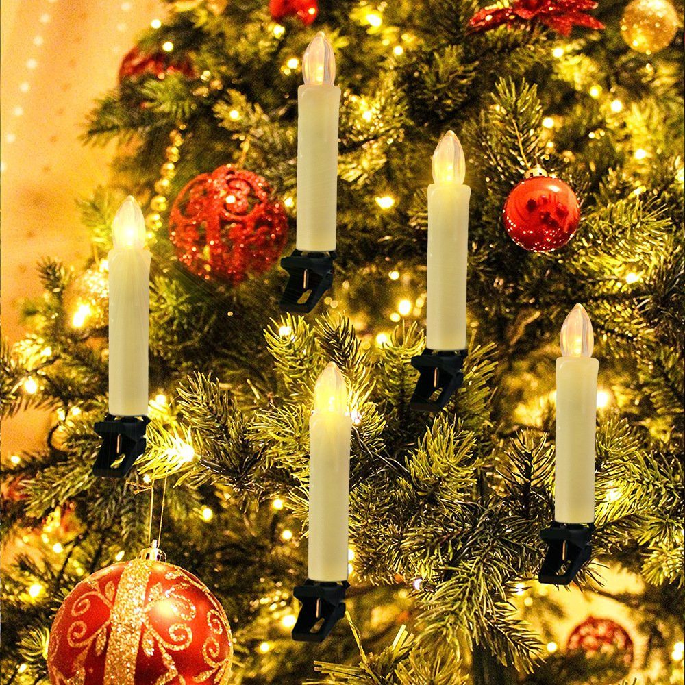 Lichterkette LED Warmweiß LED-Christbaumkerzen Flammenlose autolock mit Kerzen Weinachten Weihnachtskerzen Kerzen,Kabellose Weihnachtsbeleuchtung, Fernbedienung,