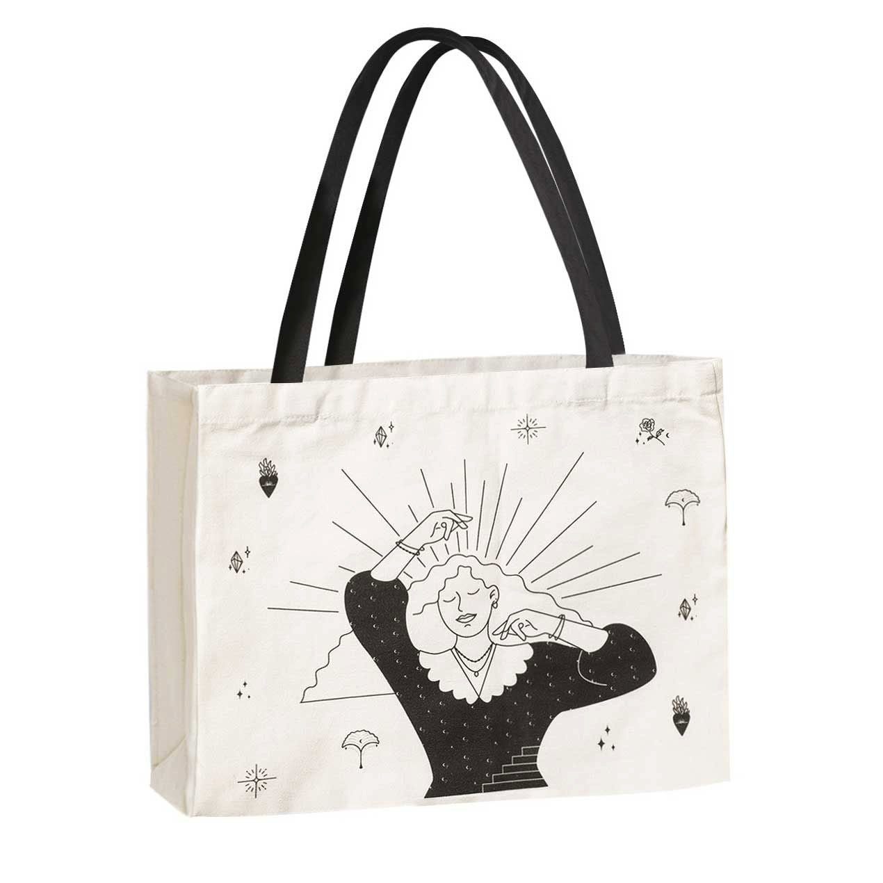 Hey Happiness Einkaufsshopper Einkaufstasche mit Zeichnung ‚Create Your Own Sunshine‘, EInkaufstasche, Jutetasche mit Print, Shopper aus Baumwolle