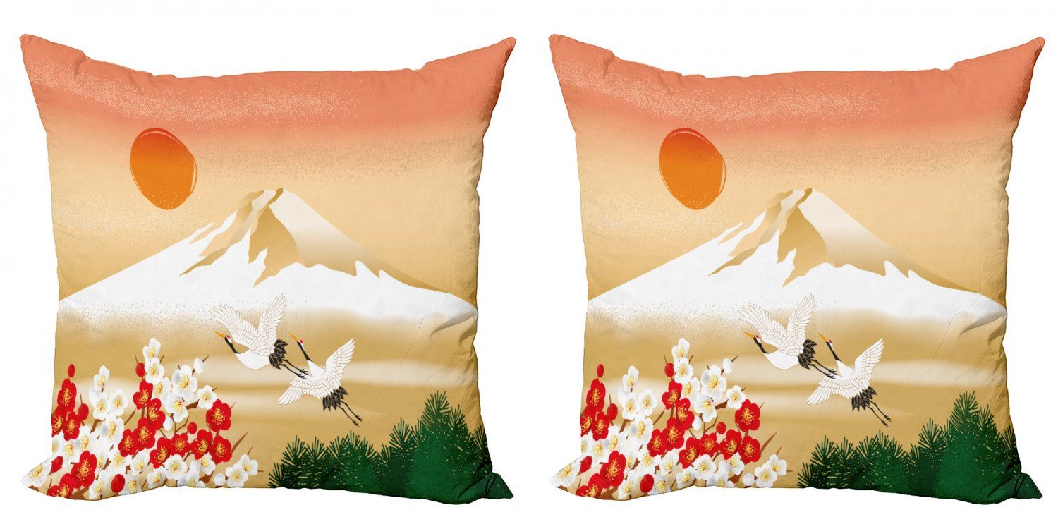 Fuji Modern (2 Vögel Accent Doppelseitiger Landschaft Kissenbezüge Japanische Stück), Abakuhaus Digitaldruck,