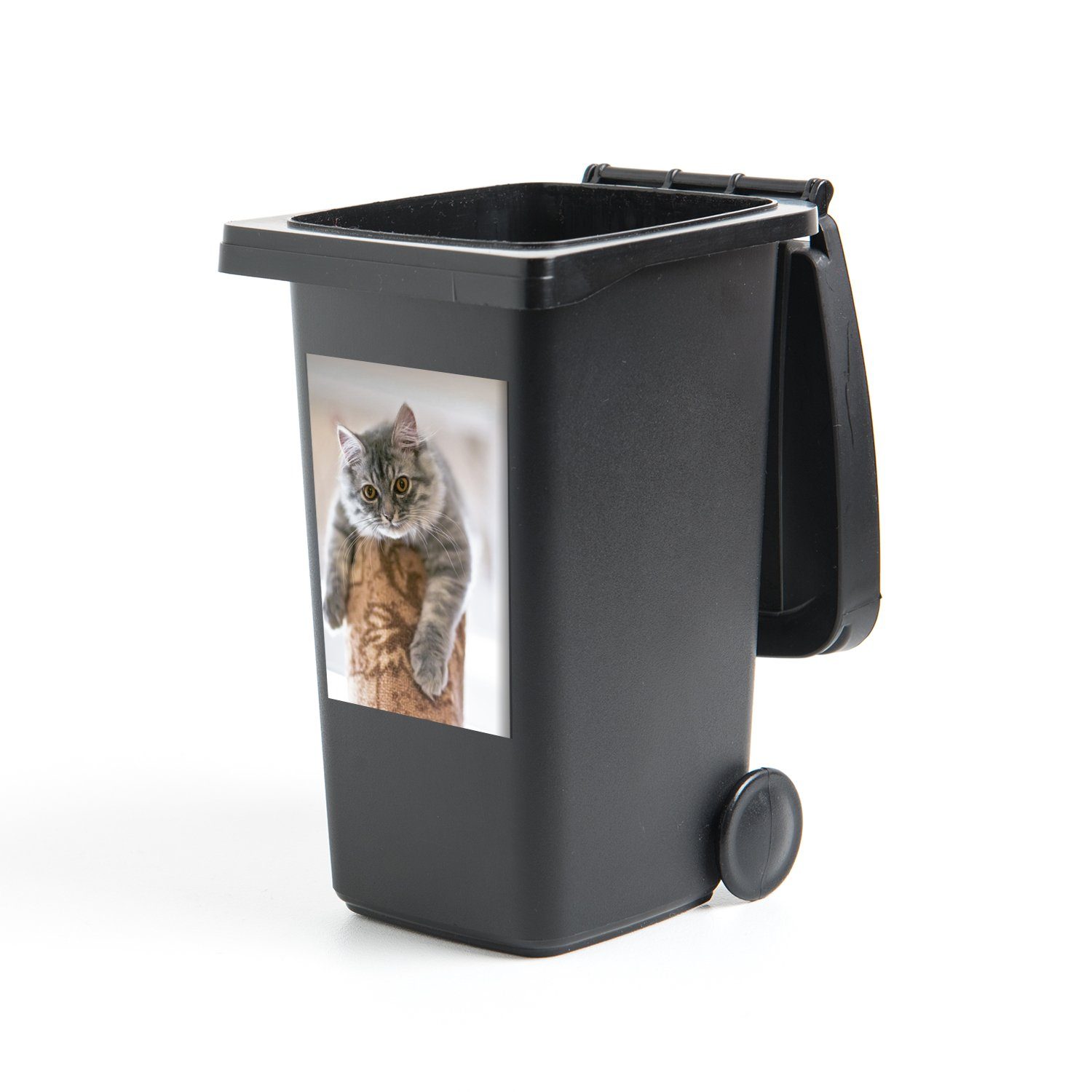 MuchoWow Wandsticker Katze - Kratzbaum - Augen (1 St), Mülleimer-aufkleber, Mülltonne, Sticker, Container, Abfalbehälter