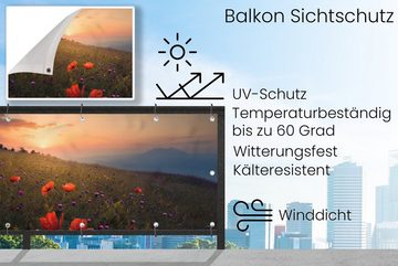 MuchoWow Balkonsichtschutz Blumenfeld - Gras - Pflanzen - Sonnenuntergang - Orange (1-St) Balkonbanner, Sichtschutz für den Balkon, Robustes und wetterfest