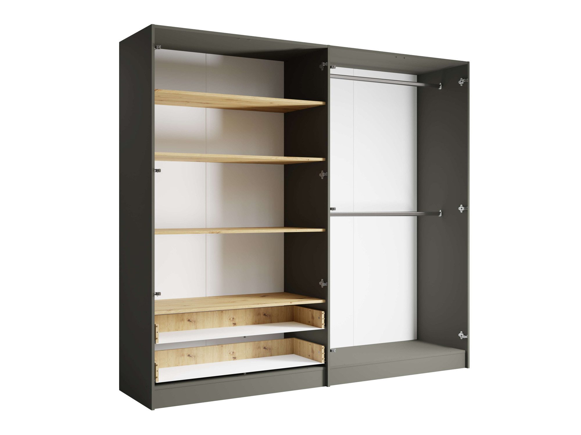 Home affaire Kleiderschrank Kleiderschrank Loreto mit Schubkästen und Spiegel, B/T/H 220/54/202 cm Schrank mit Drehtüren und Schubladen, Spiegel und MDF-Lamelle – Bild 5 von 5
