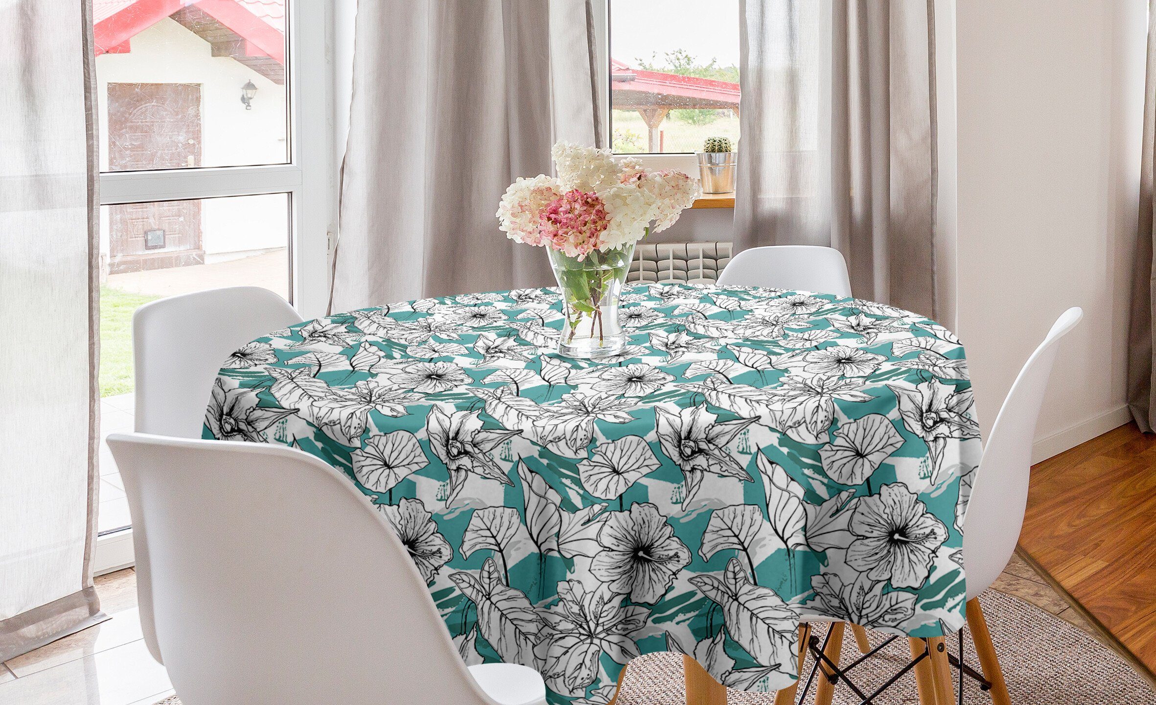 Abakuhaus Abdeckung Tischdecke Blooming Dekoration, Kreis für Blumen Küche Blumen Esszimmer tropische Tischdecke