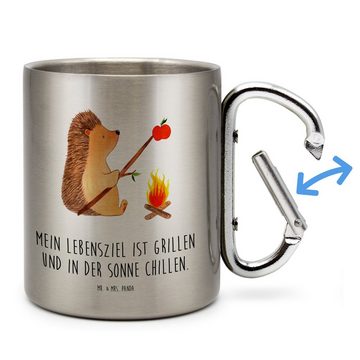 Mr. & Mrs. Panda Tasse Igel Grillen - Transparent - Geschenk, Edelstahlbecher, Edelstahltass, Edelstahl, Karabinerhaken