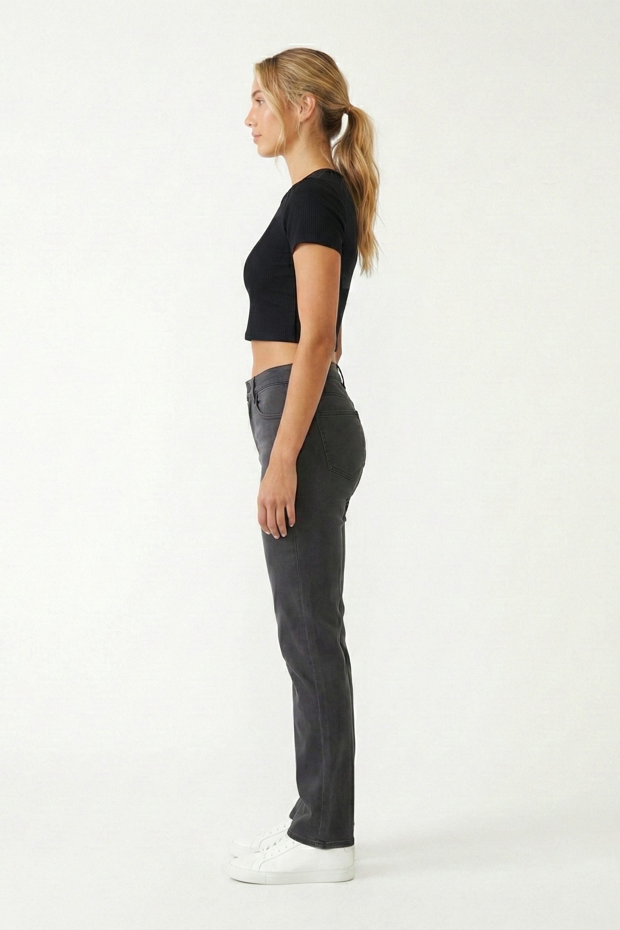 ESRA Stoffhose Damen Straight Fit Hose High Waist Business-Hose bis Große Größe T101 High Waist Damen Stoffhose Straight Leg Stretch Hose Gerade Schnitt