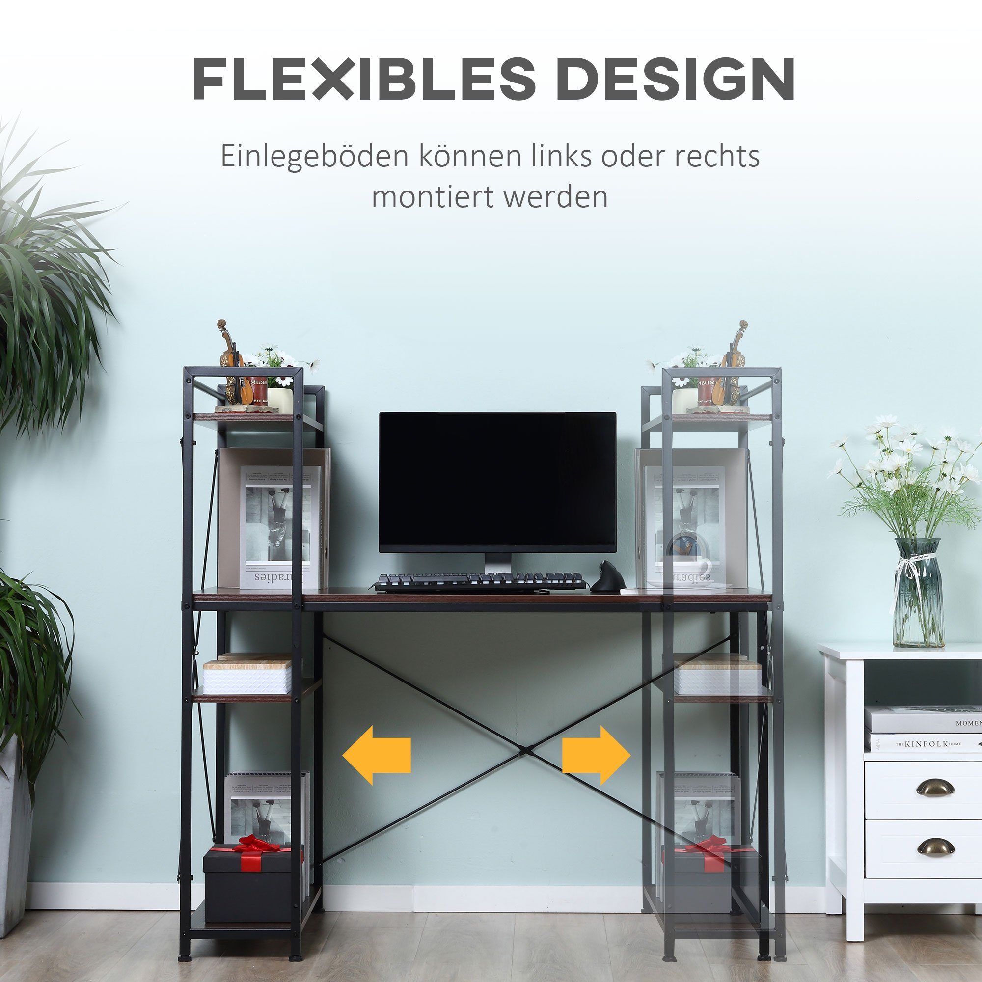 HOMCOM Schreibtisch Computertisch mit Bücherregal