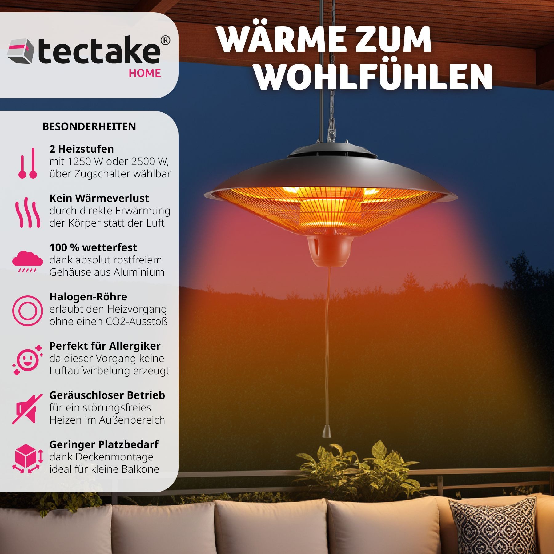 tectake Infrarotstrahler Infrarotheizstrahler, 2 Leistungsstufen, 1250 günstig online kaufen