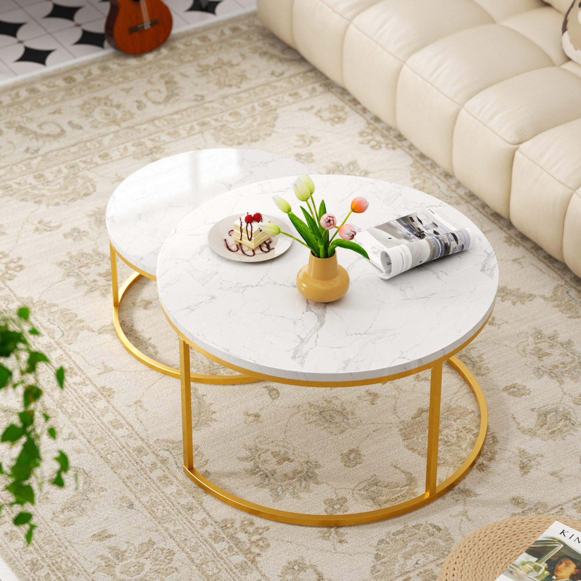 REDOM Couchtisch und 2er Set, Beistelltisch für Schlafzimmer Balkon (Runder günstig online kaufen