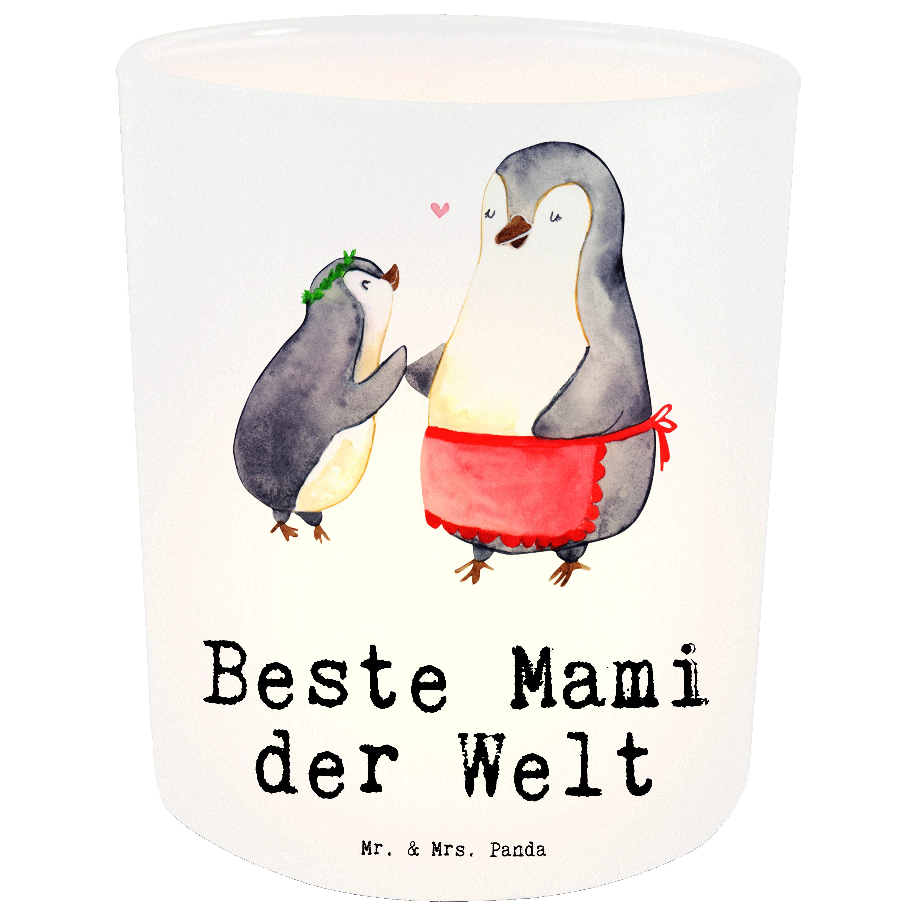 Mr. & Mrs. Panda Windlicht Pinguin Beste Mami der Welt - Transparent - Geschenk, Mitbringsel, Te (1 St)