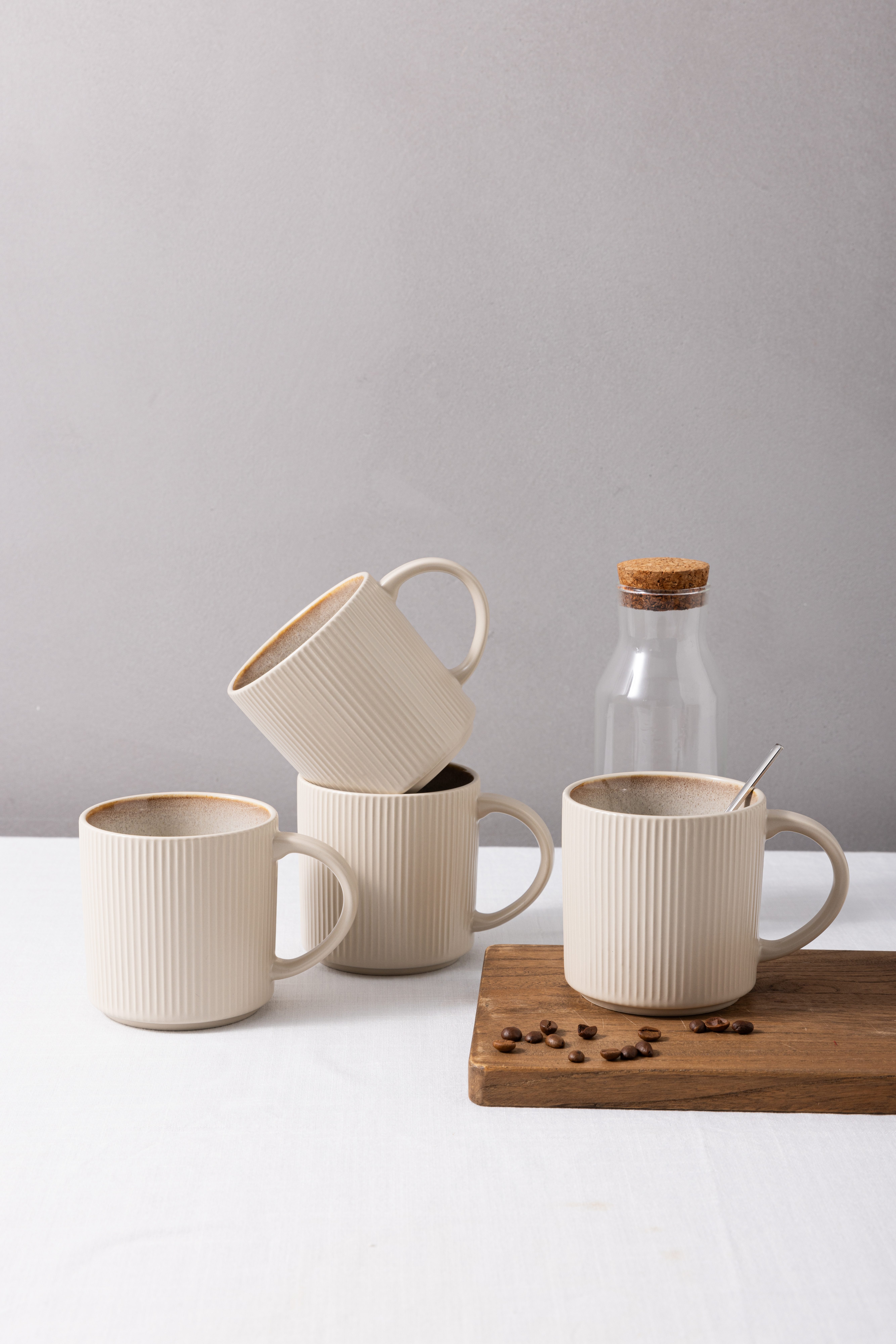 OTTO home Becher Kaffeebecher Ylvii, 6er Set, 6-tlg., Steinzeug, Riffeloptik, spülmaschinenfest und mikrowellengeeignet, 460 ml