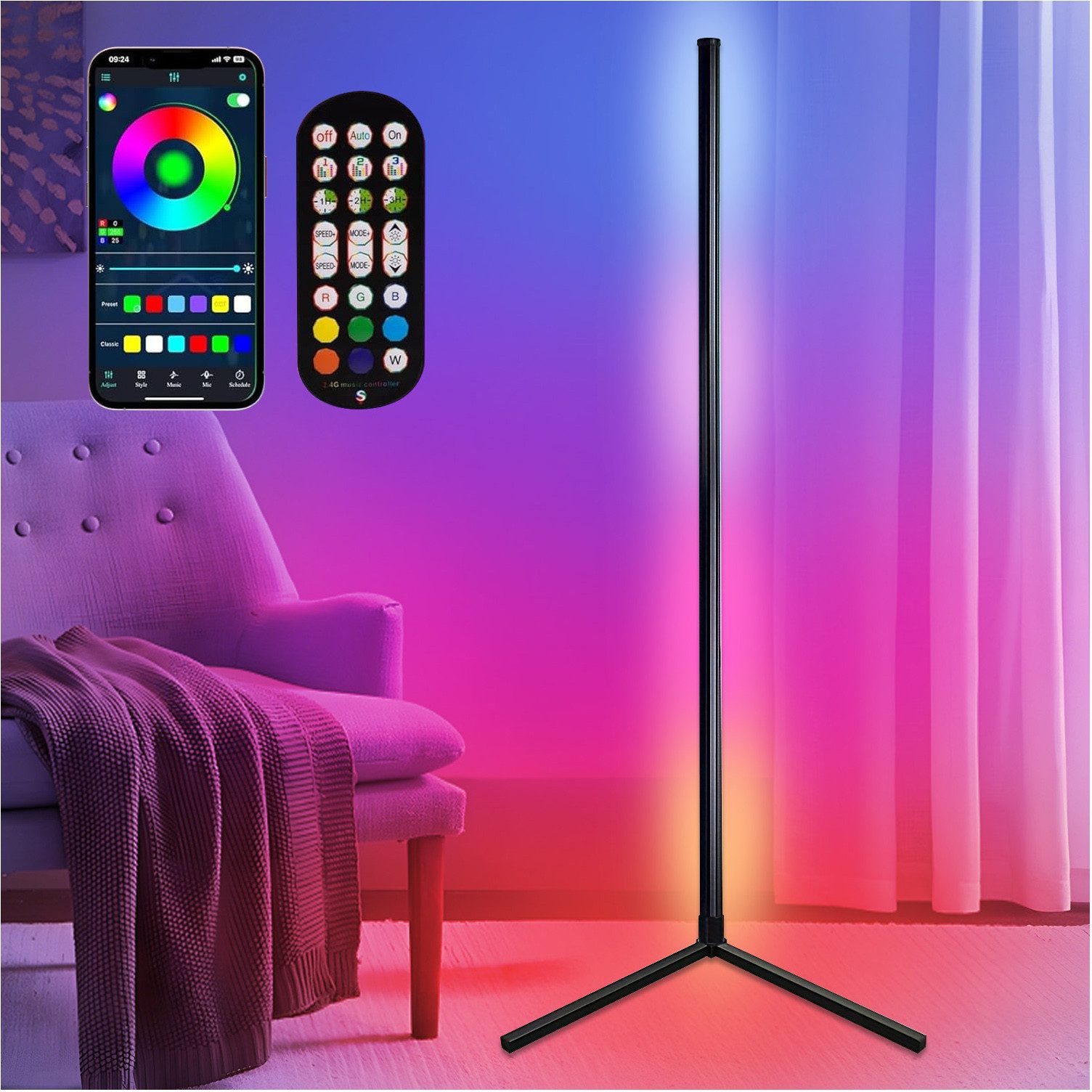 Sunicol LED Stehlampe RGB LED Stehlampe Wohnzimmer, Musik Sync, DIY-Modus, günstig online kaufen