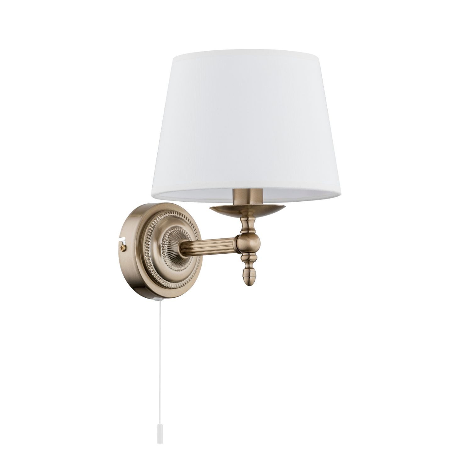 Licht-Erlebnisse Wandleuchte ILMAR, ohne Leuchtmittel, Zugschalter Metall Stoff 27 cm hoch E14 in Gold Weiß Jugendstil
