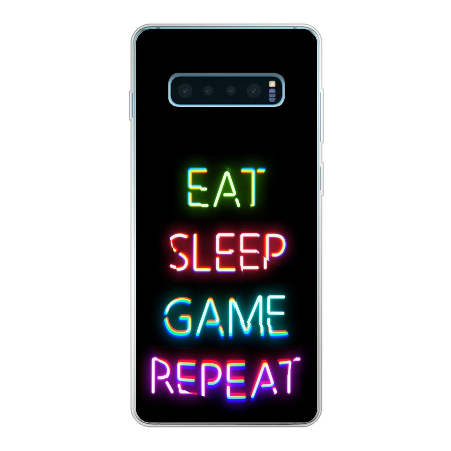 MuchoWow Handyhülle Gaming - Led - Zitat - Eat sleep game repeat - Gaming, Phone  Case, Handyhülle Samsung Galaxy S10 Lite, Silikon, Schutzhülle