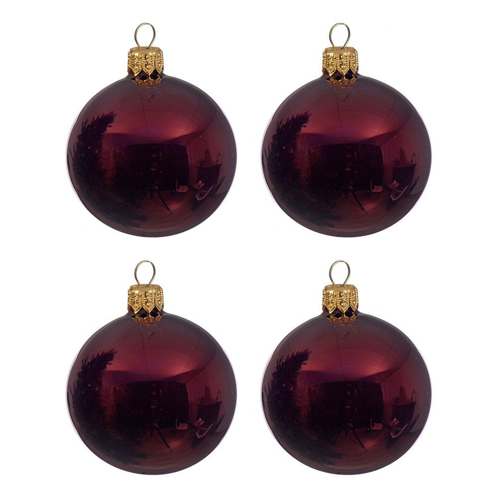Decoris season decorations Christbaumschmuck, Weihnachtskugeln Glas 10cm  mundgeblasen 4er Box - Ochsenblut glänzend