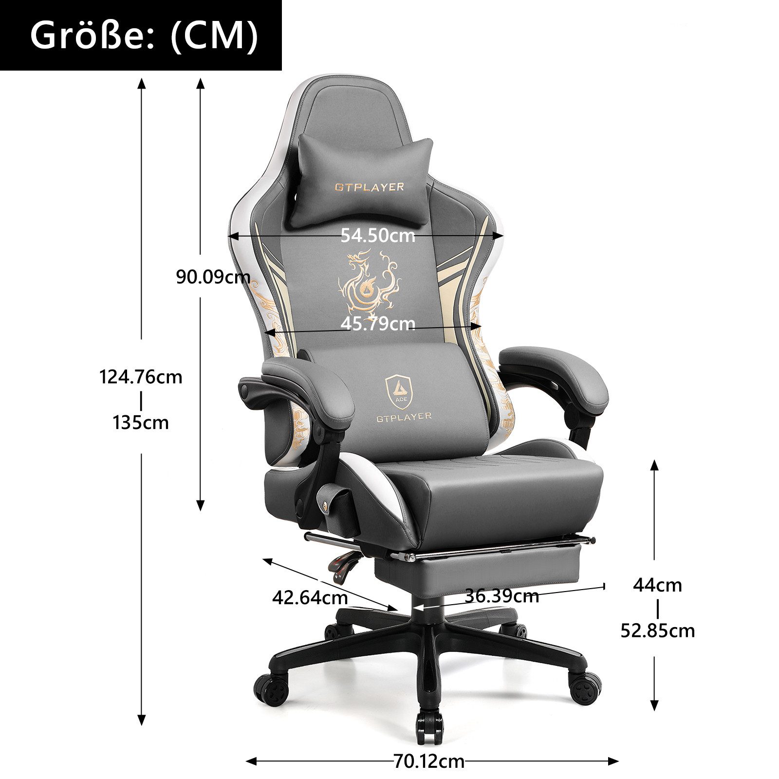 GTPLAYER Gaming-Stuhl Gamer Stuhl mit Bluetooth-Lautsprechern und Fußstütze, Dragon Series, Bürostuhl, Ergonomischer Gaming-Stuhl, Drehsessel, Computerstuhl