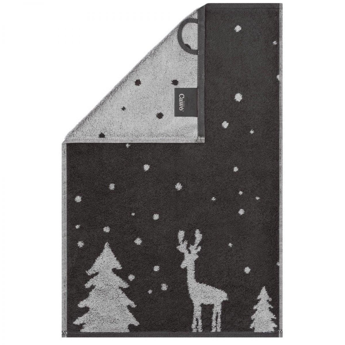 Cawö Badetücher Gäste Handtuch Winter Edition Rudi im Schnee Basalt Platin (30x50cm)