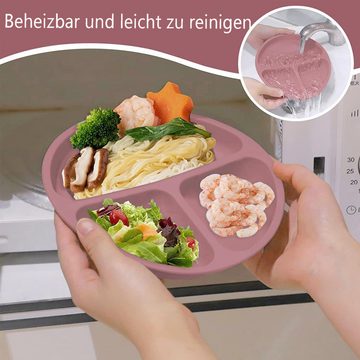 Bedee Kindergeschirr-Set Baby Teller 8 Stücke Silikon Baby Geschirrset Mit Lätzchen (1-tlg), 1 Personen, Silikon, Babygeschirr Geschirrset Abwaschbar BPA Freie