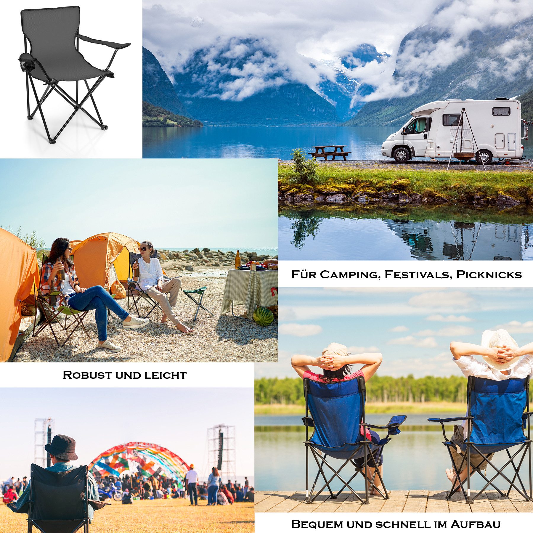 BigDean Campingstuhl Faltstuhl DUNKELGRAU Campingstuhl (1 günstig online kaufen