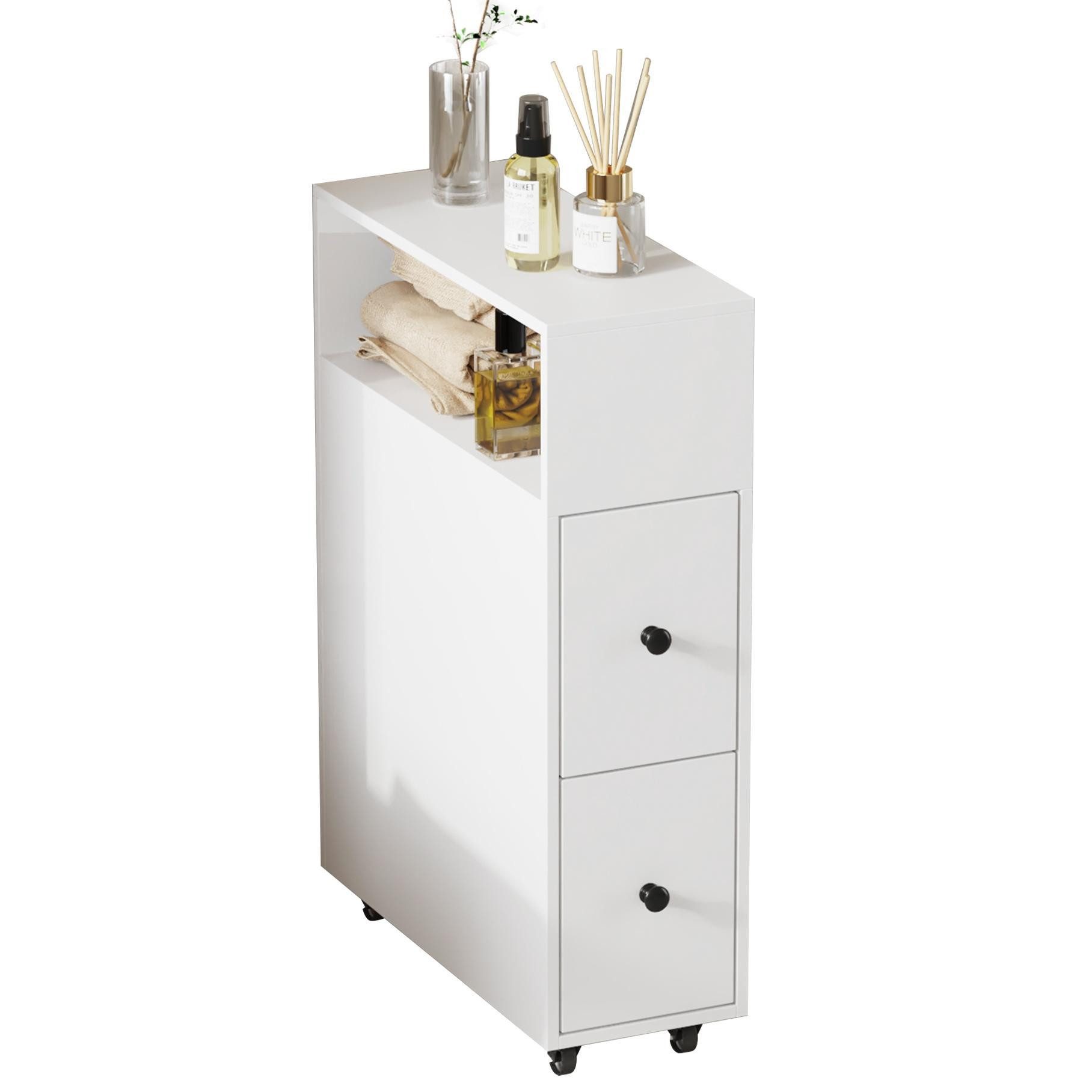 FUFU&GAGA Kommode Schmaler Küchenschrank mit 1 Fach und 2 Schubladen, Badezimmerwagen